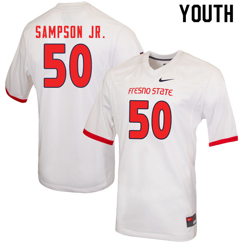Youth #50 Tyrone Sampson Jr. Fresno State Bulldogs College Football Jerseys Sale-White - Click Image to Close